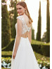 Cap Sleeve Ivory Lace Chiffon Butterfly Back Wedding Dress
